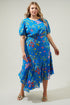 Fiona Floral Balboa Asymmetrical Midi Dress Curve